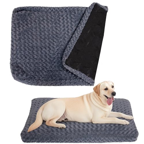 Washable Medium Waterproof Dog Bed Covers Soft Plush Replacement, Faux Fur Dog Bed Liner, Pet Bed Cover with Zipper 36x24x4 Inches, Grey, Cover Only, Dark Gray