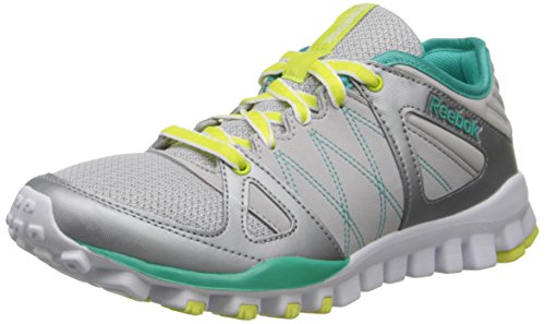 Reebok Women's Realflex Training Shoe,Steel/Matte Silver/Timeless Teal/High Vis Green/White,7 M US