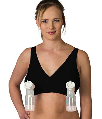 Essential Pump&Nurse All in One Nursing and Hands Free Pumping Bra, US Company, Black M