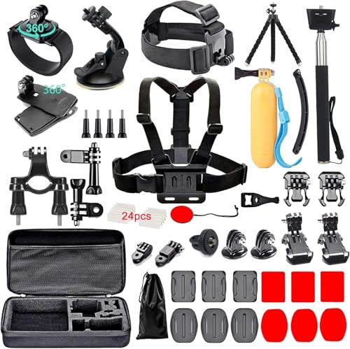 60 in 1 Camera Accessories Kit Compatible with GoPro Hero 13 12 11 10 9 8 7 6 5/Session 5/Hero 4/3+/3/2/1, Insta360, DJI Osmo Action, AKASO, APEMAN, Campark, SJCAM
