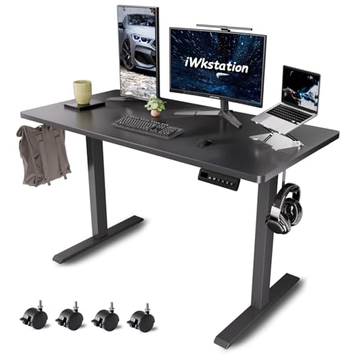 Whole Piece Standing Desk with Wheels Adjustable Height- Mobile Stand up Desk with Lockable Casters, Portable Sit Stand Desks Electric for Home & Office Workstation