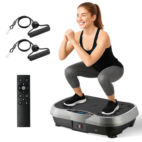 ALSO GO Vibration Plate Exercise Machine, 3 Workout Modes & 120 Level Vibration Platform for Weight Loss/Lymphatic Drainage, 400lbs Capacity Vibration Board with Resistance Bands for Full Body Workout
