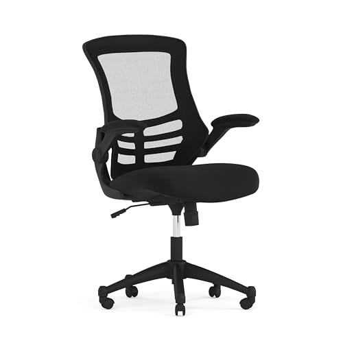 Flash Furniture Kelista Mid-Back Swivel Office Chair with Adjustable Seat Height, Ergonomic Mesh Desk Chair with Flip-Up Armrests, Black