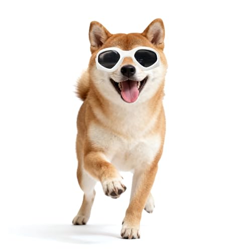 Petleso Pet Goggles, Stylish Dog Sunglasses for UV Stop Waterproof Windproof Anti-Fog Eye Protection - White