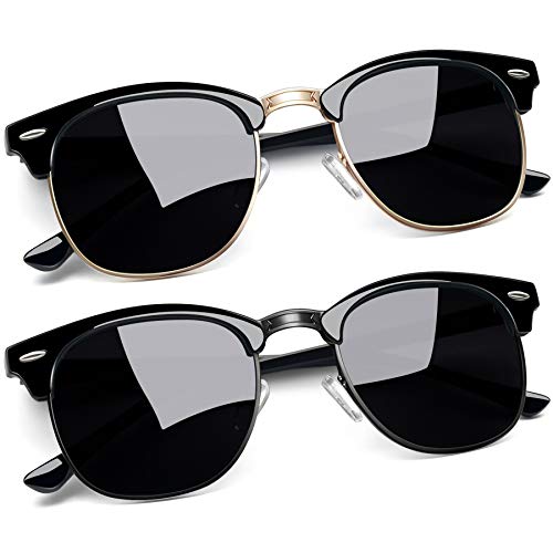 Joopin Polarized Semi Rimless Sunglasses Half Frame Shades for Women Men 2 Pack Black Sun Glasses UV400 Protection Sunnies