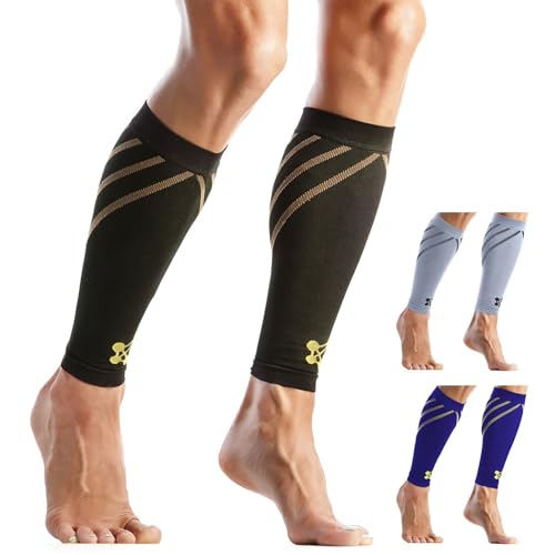 Calf Compression Sleeve for Men & Women –Leg Compression Sleeve for Shin Splint Relief, Leg Cramps, Varicose Vein Compression Leg Sleeve, Calf Sleeves for Runners, Copper Infused Nylon, Medium