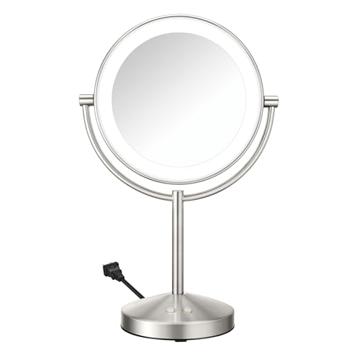 Conair Lighted Makeup Mirror, Double-Sided LED Vanity Mirror with 1X/10X Magnification, 3 Light Settings, 3 Modes, 360° Rotation, Satin Nickel Finish