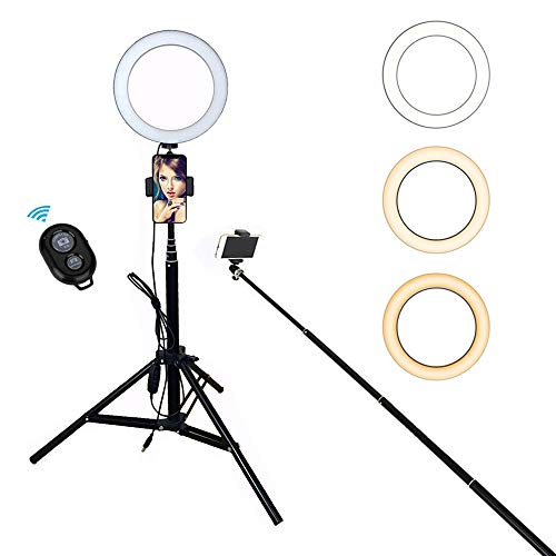 Etubby 8' Ring Light with 45-165cm Tripod, Monopod, Phone Holder & Remote for Live Stream Photography, LED Lamp Lighting [3-Mode, 10 Level] Selfie Stick for iPhone, Android, Webcam and Camera