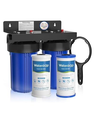 Waterdrop Whole House Water Filter System, with Carbon Filter and Sediment Filter, 5-Stage Filtration, Highly Reduce Lead, Chlorine, Odor and Taste, 2-Stage 5 Micron WD-WHF21-PG, 1' Inlet/Outlet