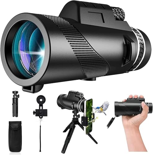 Monocular-Telescope 80x100 High Powered Monoculars High Definition for Adults High Powered with Smartphone Adapter Telescope Hunting Wildlife Bird Watching Travel Camping Hiking-Black