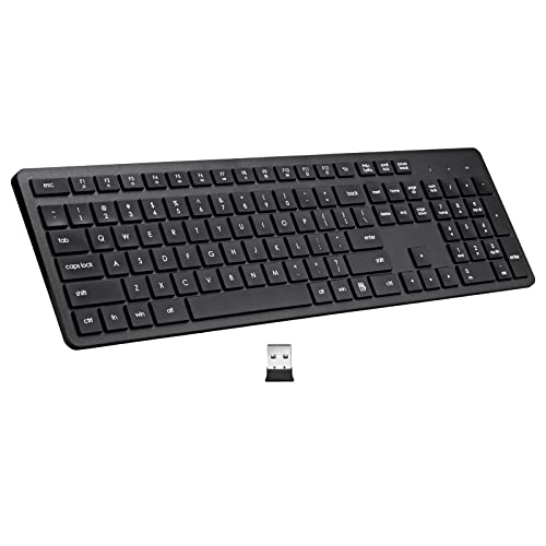 Harburfine Wireless Keyboard, 2.4G USB External Silent Cordless Keyboard for Windows Chrome Laptop Computer PC Desktop Notebook Chromebook, 106 Keys Full Size with Number Pad (Black)