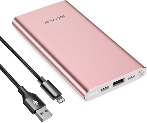 BESTMARS Pink Power Bank Fast Charging 20W High-Speed Portable Charger 10000mAh USB-C Back Up Battery Pack Powerbank for iPhone 16 15 14 13 12 11 X XS XR Pro Max Samsung Cell Phone etc Pink Rose Gold