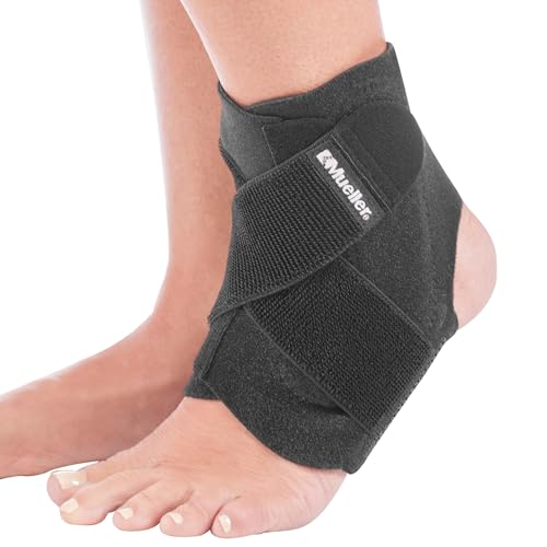 MUELLER Sports Medicine Adjustable Ankle Brace for Men and Women, Ankle Stabilizer for Compression and Pain Relief Support, Ideal for Sprains, Strains, Arthritis, Black, One Size