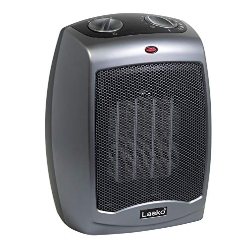 Lasko Portable Indoor Electric Ceramic Space Heater with Tip-Over Safety Switch, Overheat Protection and Thermostat, 2 Speeds, Safe for Home, 9.2 Inches, Dark Gray, 1500W, 754201