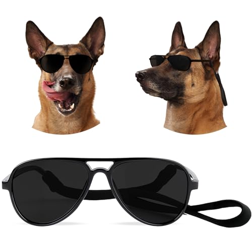 Jeere Dog Sunglasses Pet Supplies for Medium Large Breed Dogs with Adjustable Strap Black UV Protection Sun Glasses for Pet Riding Hiking Swimming Police Halloween Christmas Cosplay(Large)