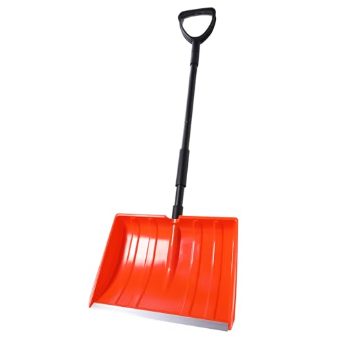 Yocada Snow Shovel for Driveway Home Garage Snow Removal Aluminum Strip with D-Grip Handle 48 inch Long Large Capacity Shovel for Garden Car Camping Outdoor Orange
