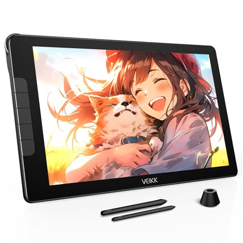 VEIKK Studio 16 Drawing Tablet with Screen, 16384 Pressure Battery-Free Pen (2 Pcs), 15.6 Inch Pen Display with 5 Shortcut Keys and Adjustable Stand