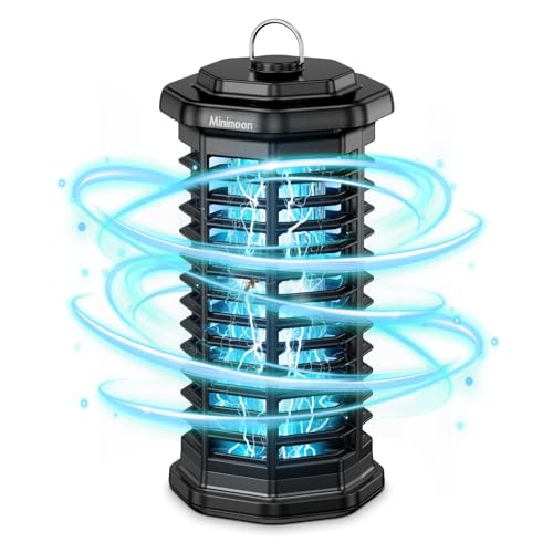 Minimoon Bug Zapper Outdoor 4000V Powerful Electric Mosquito Zapper, 15w Fly Trap Outdoor, IPX4, Corded Fly Zapper for Indoor, Yard, Backyard, Patio, Camping (Black)