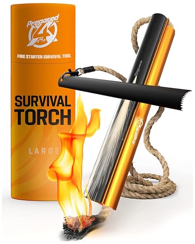 Fire Starter Survival Tool - All-in-One Patented Flint and Steel Fire Starter Kit - Ferro Rod Fire Starter with 36' Waterproof Tinder Wick Rope and Steel Fire Striker | Prepared4X