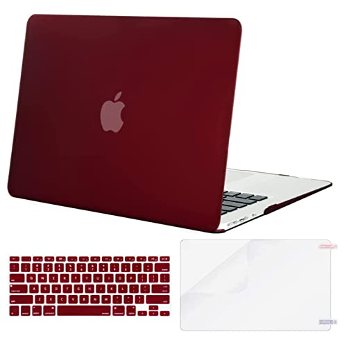 MOSISO Compatible with MacBook Air 13 inch Case (Models: A1369 & A1466, Older Version 2010-2017 Release), Protective Plastic Hard Shell Case & Keyboard Cover & Screen Protector, Marsala Red