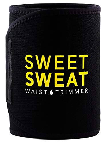 Sports Research® Sweet Sweat Waist Trimmer - Premium Sweat Enhancing Fitness Belt for Women & Men - 5 Adjustable Sizes - Yellow Logo (Medium)