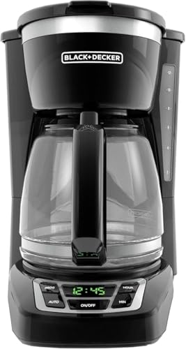 BLACK+DECKER 12-Cup Digital Coffee Maker, Programmable, Washable Basket Filter, Sneak-A-Cup, Auto Brew, Water Window, Keep Hot Plate, Black