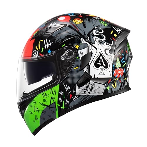 KYPARA Motorcycle Dual Visor Flip up Modular Full Face Helmet with DOT Certification of Impressionism (Black Pocker, M)