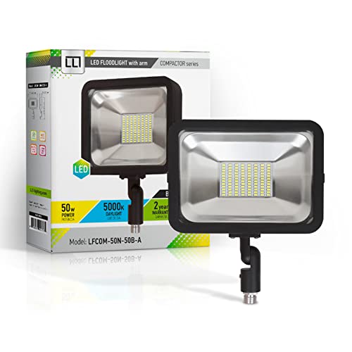 LLT 50W LED Flood Light Outdoor Knuckle Mount, 5000K Daylight 3750Lm 100-277V, LED Yard Lights, Bright Landscape Lighting, Aluminum and Tempered Glass