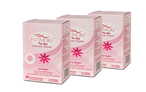 Intimore To Go Feminine Wipes, Intimate Hygiene, 20 Count Boxes (Pack of 3)