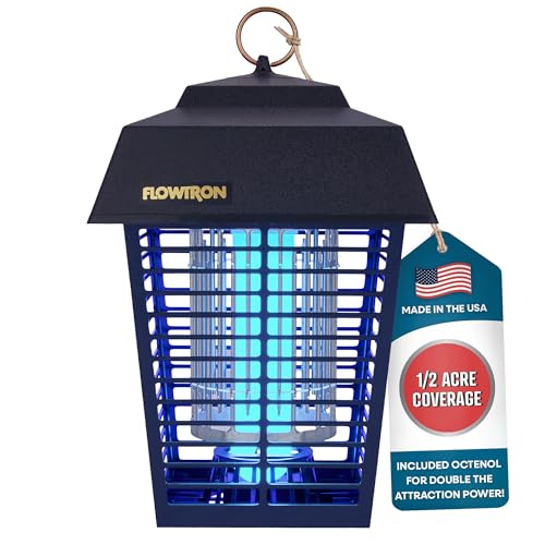 Flowtron Electric Bug Zapper 1/2 Acre Outdoor Insect Control with Dual Lure Method, 15W UV Light & Octenol Attractant for Fly & Mosquito, 5600V Kill Grid, Made in USA, UL Certified