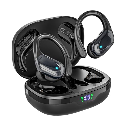 HAOYUYAN Wireless Earbuds, Sports Bluetooth Headphones, 80Hrs Playtime Ear Buds with LED Power Display, Noise Canceling Headset, IPX7 Waterproof Earphones for Workout/Running (Black)