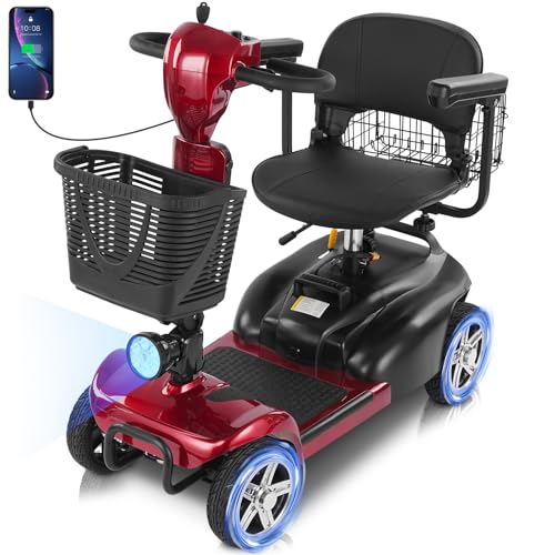 15/30 Miles 4 Wheels Mobility Scooter for Adults&Seniors Up to 300LBS, 350W Electric Powered Wheelchair Device w/Extended Battery, Dual Baskets, Rotating Seat, USB Charging