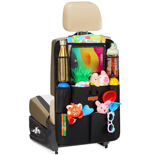 SURDOCA Upgraded Car Organizer with 11-inch Tablet Holder, 8 Pockets, Car Seat Protector for Road Trips - Car Storage and Organizers for Kids