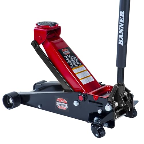 Blackhawk B6350 Black/Red Fast Lift Service Jack - 3.5 Ton Capacity, 28 1/2' L x 13 3/4' W x 6 1/2' H