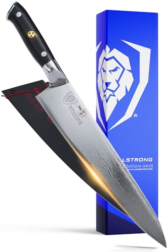 Dalstrong Chef Knife - 9.5 inch Blade - Shogun Series ELITE - Damascus - Japanese AUS-10V Super Steel - Black G10 Handle - Razor Sharp Kitchen Knife - Professional Full Tang Chef's Knife - Sheath