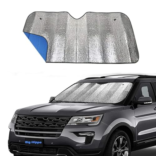 Big Hippo Car Windshield Sun Shade UV Rays Sun Visor Shade,Auto Front Car Window Shades Protector Folded Sun Shield Shade,Keeps Vehicle Cool - Blue (Size: 55.16'X 27.5')