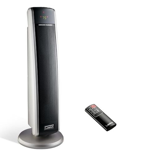 Lasko Oscillating Digital Ceramic Tower Heater for Large Rooms, with Adjustable Thermostat, Timer and Remote Control, 29 Inches, 1500W, Black, 5586