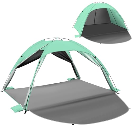 Outterra Beach Tent Sun Shelter for 3–4 People, UPF 50+ Beach Tent with Breathable 4-Door Design, 8.0mm Fiberglass Poles, Portable Sun Shade Canopy for Camping & Outdoor – Green