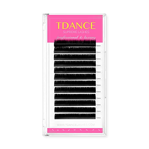 TDANCE Premium C CC D DD J B L Curl 0.03-0.18mm Thickness Semi Permanent Individual Eyelash Extensions Silk Volume Lashes Extensions Professional Salon Use(D,0.05,13mm)