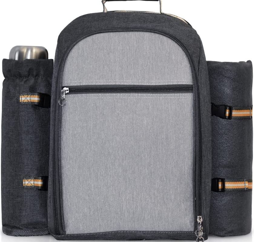 Scuddles Picnic Backpack for 4 Person with Blanket Picnic Basket Set for 4 with Insulated Cooler Wine Pouch for Family Couples