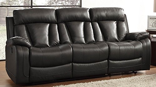Homelegance Double Reclining Sofa, Bonded Leather Match, Black