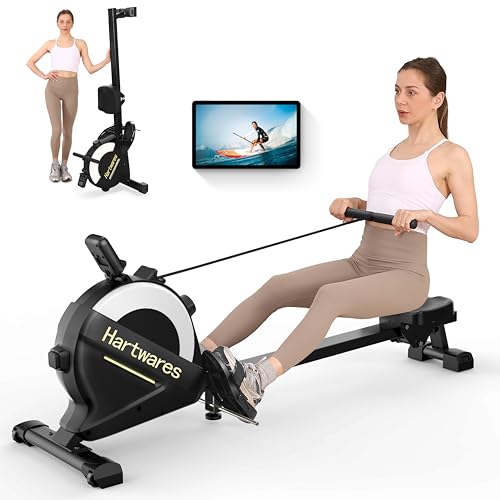 Hartwares Rowing Machines for Home, Foldable Magnetic Rowing Machines with 77 LBS High Resistance, 16 Levels Adjustable, Quiet Rower Machine for Home Use App Compatible, Max 300 LBS Weight Capacity
