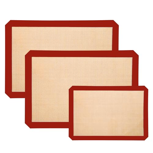 XSSDPDC 3-Pack Non-Stick Silicone Baking Mat, Food Safe Silicone Mats for Baking Cookies and Macarons - Silicone Baking Sheet(Red)