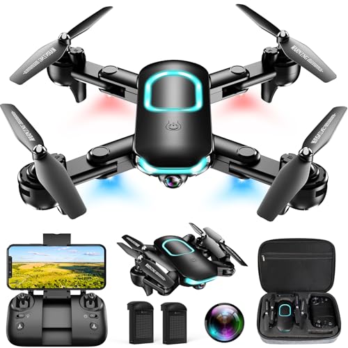 Drone with Camera, Foldable Drone for Beginners with 1080P Camera, Upgrade Altitude Hold, Circle/Rotating/Waypoint Fly, 3D Flip, One Key Start, 3 Speed Mode, 2 Batteries
