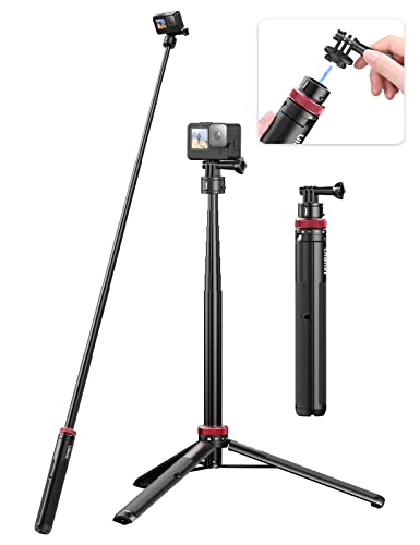 57in Extendable Selfie Tripod for Action Cameras - ULANZI Go Quick II Long Action Camera Stick Tripod Quick Release Adapter Vlog Handle Grip for GoPro Hero Series