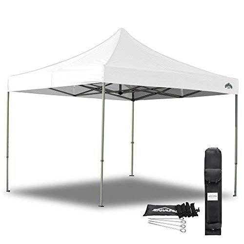 Caravan Canopy DisplayShade 10x10 Pop-Up Canopy – Heavy-Duty Outdoor Canopy, Business, Commercial, Fire-Resistant, Full Truss Frame, 99% UV Protection, Adjustable Height, Roller Bag & Stakes Included
