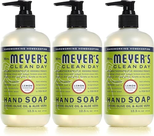 MRS. MEYER'S CLEAN DAY Liquid Hand Soap, Cruelty-Free, and Biodegradable Hand Wash Made with Essential Oils, Lemon Verbena Scent, 12.5 Oz (Pack of 3)