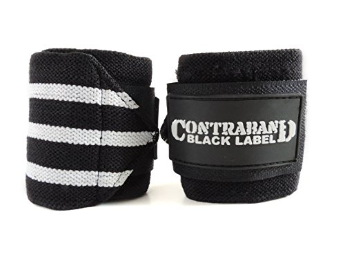 Contraband Black Label 1001 Weight Lifting Wrist Wraps w/Thumb Loops (Pair) - Competition Grade Wrist Support USPA Approved for Powerlifting, Bodybuilding, Strongman (18in, Medium (White))