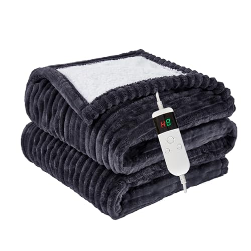 Qieryun Heated Blanket Electric Throw, Soft Flannel Heating Blanket with 8 Hours Auto Off 10 Fast Heating Levels Machine Washable Sherpa Heated Blanket with Overheating Protection