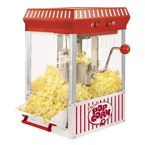 Nostalgia Vintage Table-Top Popcorn Maker, 10 Cups, Hot Air Popcorn Machine with Measuring Cap, Oil Free, White and Red